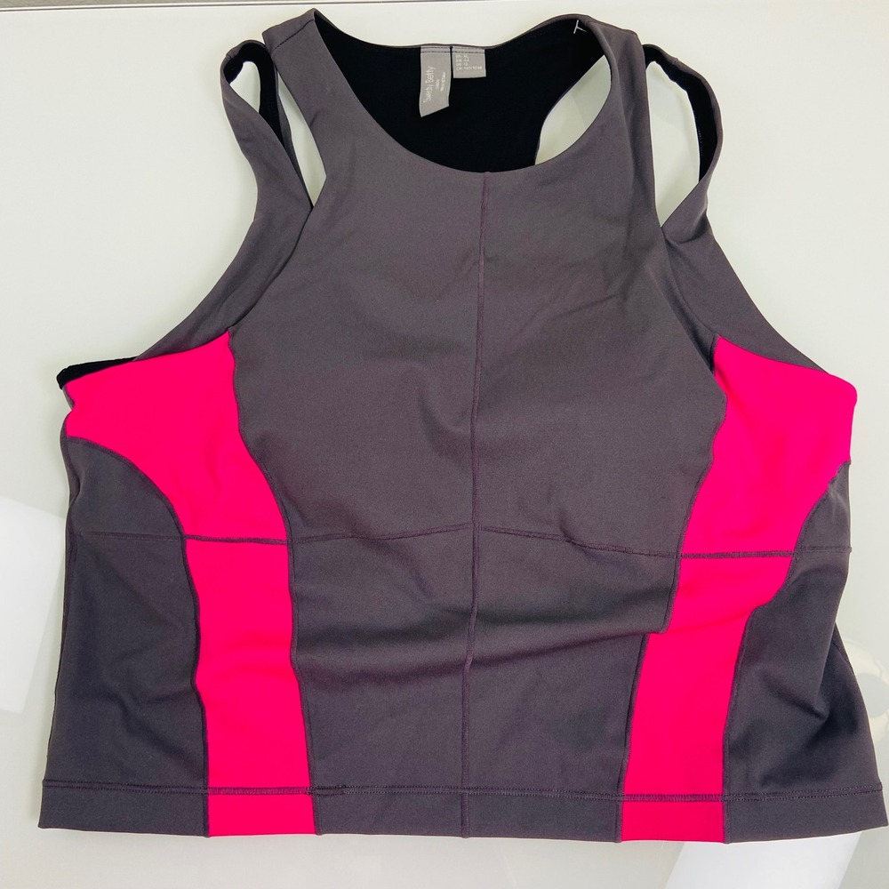 Sweaty Betty Workout Cropped Tank Top Size US‎ 12 Gray Pink Athletic Racerback